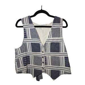 Vintage Handmade Quilted Blue Button-up Vest